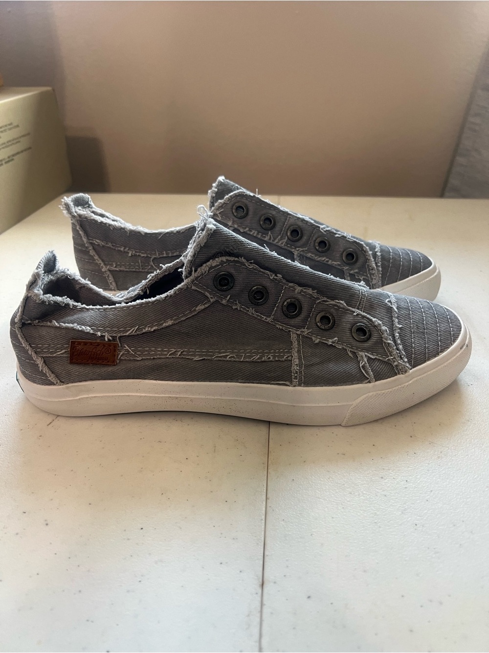 Blowfish Gray Frayed Slip-On Canvas Sneakers with White Sole